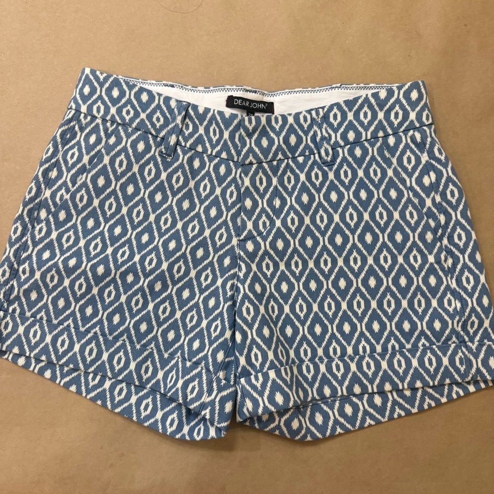 Dear John Geometric Blue and White High Waist Shorts